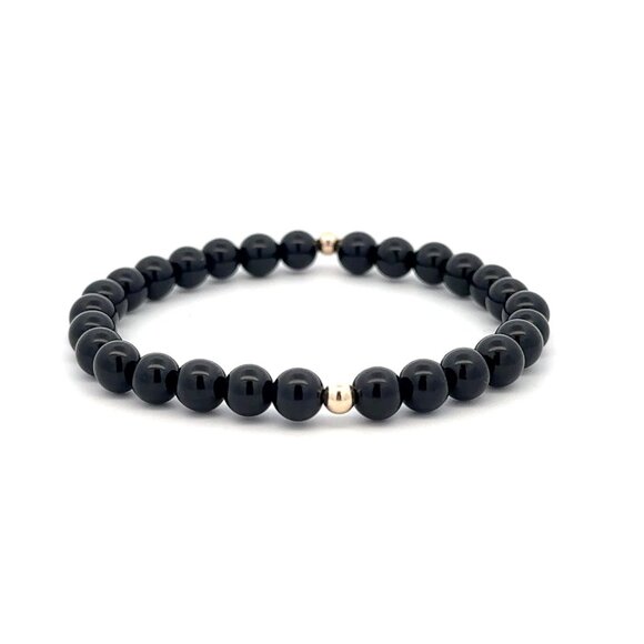 Gemstones Onyx 6mm Stretchable Bracelet 14k Gold Bead Charm - Picture 5 of 7